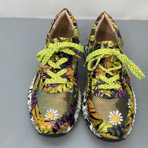 L'Artiste by Spring Step Sneakers Shoes Floral Sequin Colorful Yellow Womens 9.5 - Picture 5 of 15